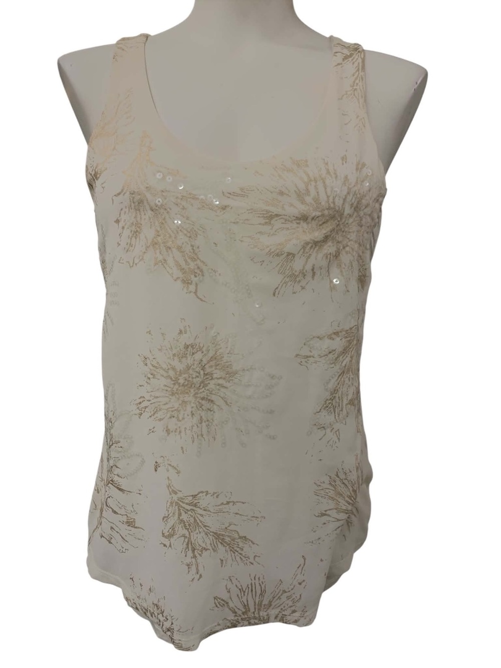 RW&CO. Cream Sequin Floral Tank Top Size XS